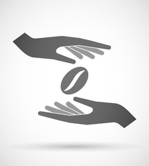 Two hands protecting or giving a coffee bean