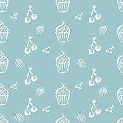 Vintage bakery hand drawn seamless pattern. Vector