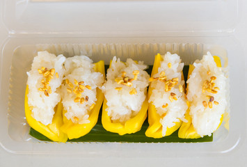 Coconut milk rice on jackfruit with roasted sesame