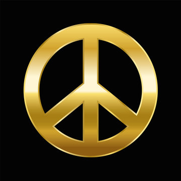 Peace symbol - golden gradient on black background - vector illustration.