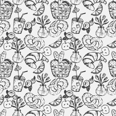 Hand drawn seamless pattern for kitchen theme .Vector