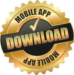 golden shiny vintage app download 3D vector icon seal sign button shield star with checkmark