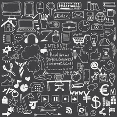 Hand drawn sketch icons for business,internet and office. Vector