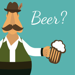 Flat illustration of german men with beer. Vector