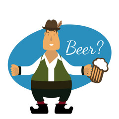 Flat illustration of german men with beer. Vector