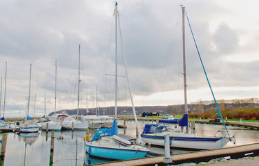 Naklejka premium Two yachts at a wharf in Aarhus, Denmark