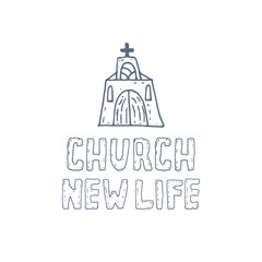 Hand drawn concept illustration of church . Vector