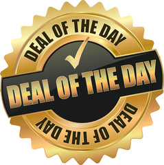 golden shiny vintage deal of the day 3D vector icon seal sign button shield star with checkmark