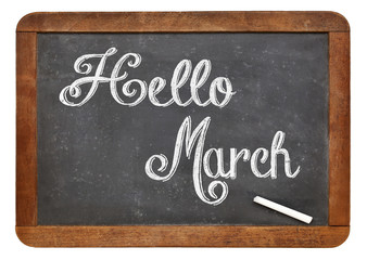 Fototapeta premium Hello March sign on blackboard