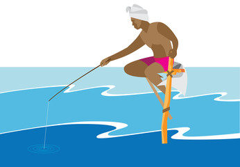 Asian fisherman. Fishing pole