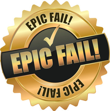 golden shiny vintage epic fail 3D vector icon seal sign button shield star with checkmark