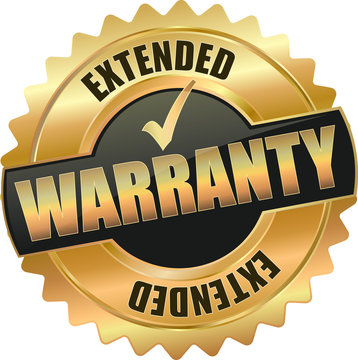 golden shiny vintage extended warranty 3D vector icon seal sign button shield star with checkmark