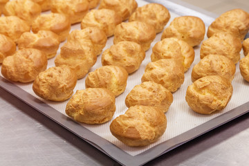 profiteroles on pan