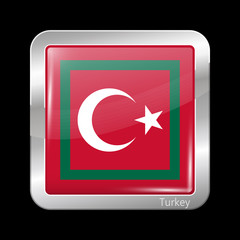 Turkey Variant Flag. Metallic Icon Square Shape