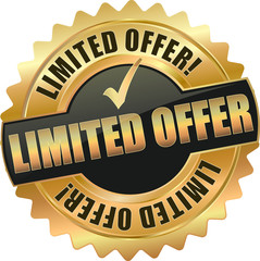 golden shiny vintage limited offer 3D vector icon seal sign button shield star with checkmark