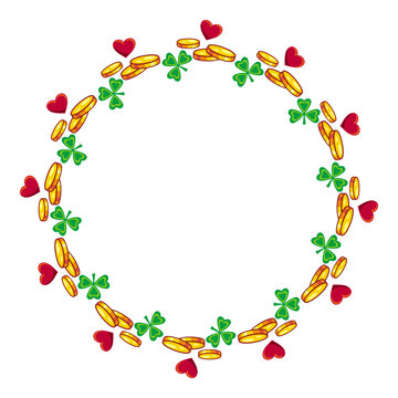 Round frame with clover and golden coins