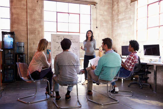 Group Of Designers Having Brainstorming Session In Office