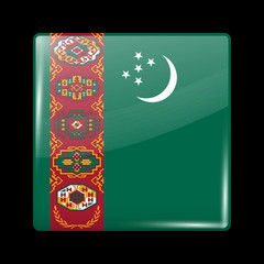 Flag of Turkmenistan. Glassy Icon Square Shape
