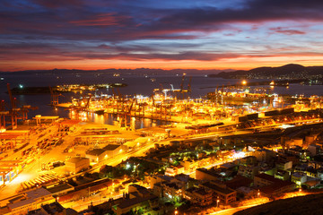 View of Piraeus harbour in Athens from the foothills of Aegaleo mountains