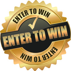 golden shiny vintage enter to win 3D vector icon seal sign button shield star with checkmark