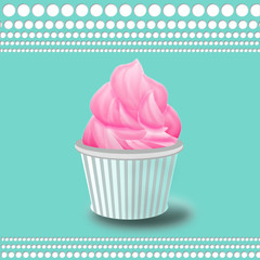 Background with pink cupcake. Vintage illustration of sweet cake.