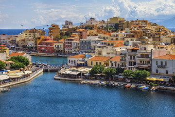 Fototapeta na wymiar View over Agios Nikolaos harbour, Crete