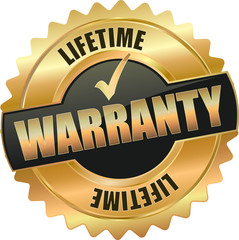 golden shiny vintage warranty 3D vector / icon seal sign button shield star with checkmark