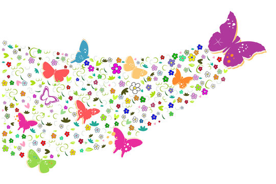 Colorful spring flowers with butterflies background vector