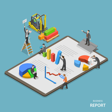 Business report isometric flat vector concept.