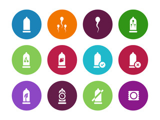 Condom pack circle icons on white background.