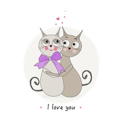 Happy valentine day wit cats couple i love you greeting card