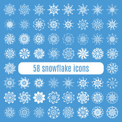 Naklejka na ściany i meble Collection of elegante stylish snowflakes isolated on white background