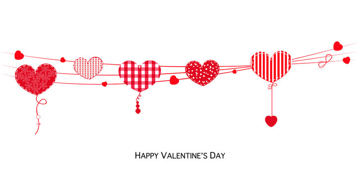 Happy Valentines Day card with hanging Love Valentines hearts banner vector