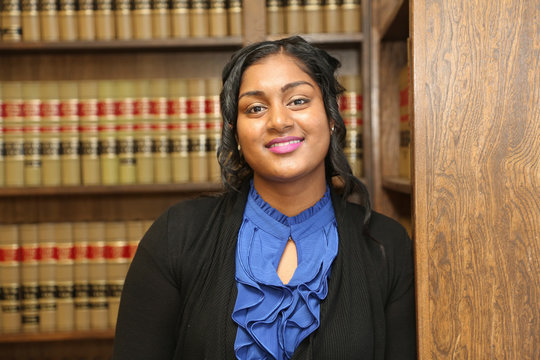 Law Office Portrait of attractive multi ethnic female lawyer