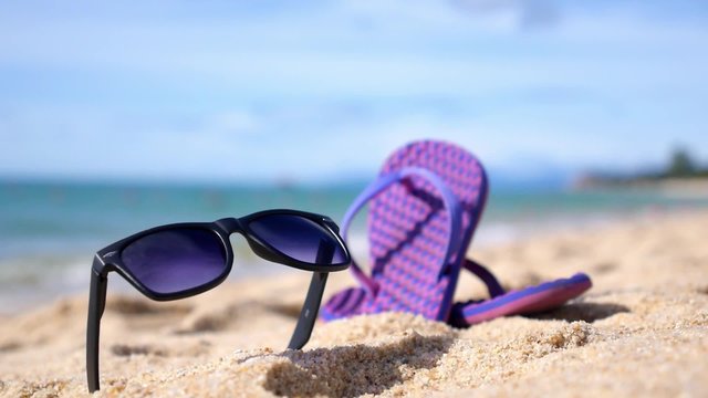 Summer Vacation - Flipflops on Sandy Ocean Beach