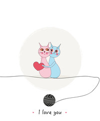 Valentine day cats couple vector background