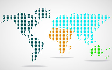 Abstract world map of round dots. Vector illustration. Eps 10