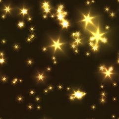 Glowing yellow stars on a black background, seamless festival pattern