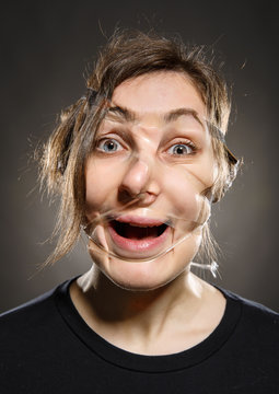 Portrait of scotch taped face woman