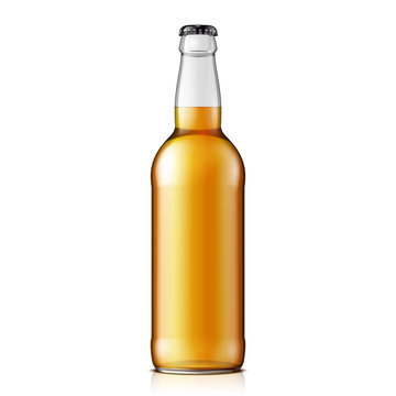 Mock Up Glass Beer Lemonade Cola Clean Bottle Yellow Brown On White Background Isolated. Ready For Your Design. Product Packing. Vector EPS10 