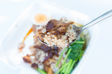 Top view Stewed pork leg on rice