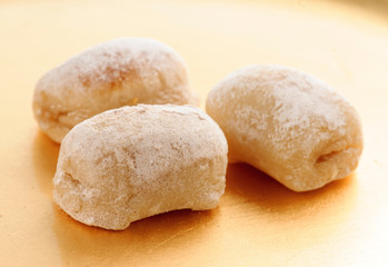 Portions of nougat marzipan