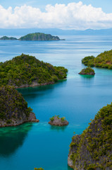 Small green Islands belonging to Fam Island in the sea of Raja Ampat, Papua New Guinea