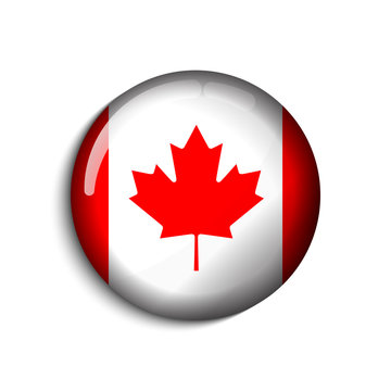 Canada flag button on a white background. Vector illustration.