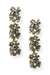 gold earrings with onyx isolated on white