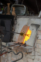 Demonstration of handmade glass production