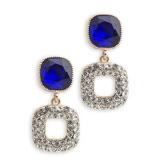 gold earrings with sapphire isolated on white