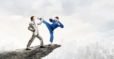 Karate man in blue kimino