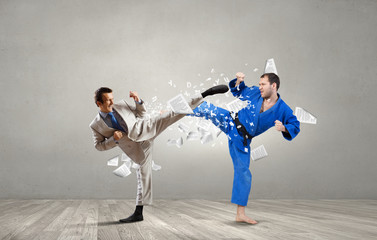 Fototapeta na wymiar Karate man in blue kimino