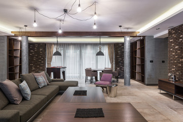 Great living room in modern villa house interior
